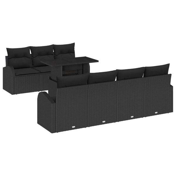 vidaXL Garden Sofa Set with Cushion Manual 8 pcs Black Poly Rattan