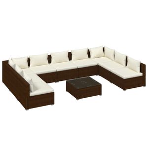 vidaXL 10 Piece Garden Lounge Set with Cushions Poly Rattan Brown