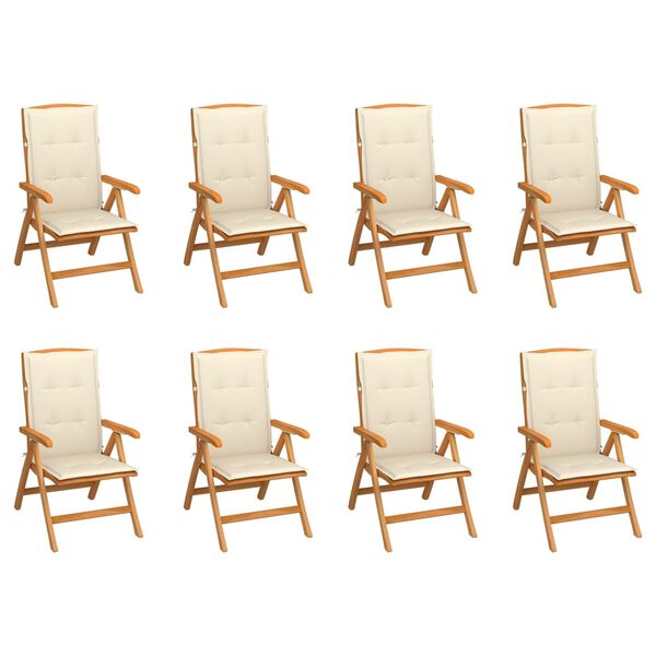 vidaXL Reclining Garden Chairs with Cushions 8 pcs Solid Teak Wood