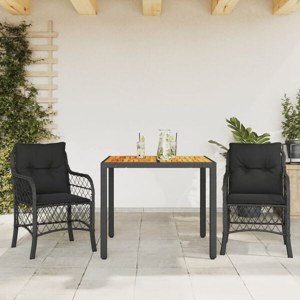 vidaXL 3 Piece Bistro Set with Cushions Black Poly Rattan