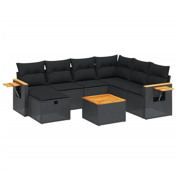vidaXL 8 Piece Garden Sofa Set with Cushions Black Poly Rattan