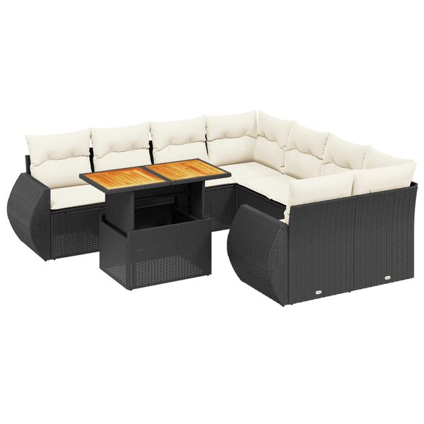 vidaXL 9 Piece Garden Sofa Set with Cushions Black Poly Rattan