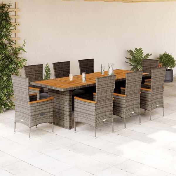 vidaXL 11 Piece Garden Dining Set with Cushions Grey Poly Rattan