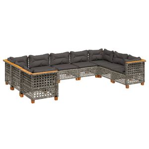 vidaXL 9 Piece Garden Sofa Set with Cushions Grey Poly Rattan
