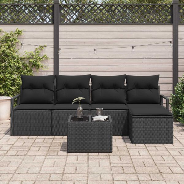 vidaXL Sofa Set with Cushion with Storage 6 pcs Black Poly Rattan