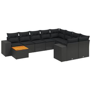 vidaXL 10 Piece Garden Sofa Set with Cushions Black Poly Rattan