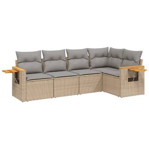vidaXL 5 Piece Garden Sofa Set with Cushions Beige Poly Rattan
