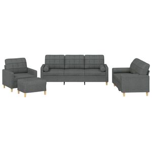 vidaXL 4 Piece Sofa Set with Pillows Dark Grey Fabric