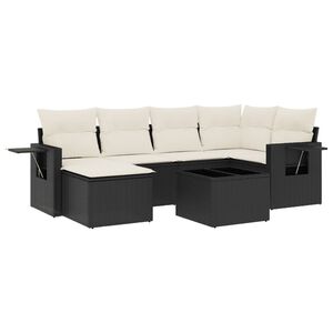 vidaXL 7 Piece Garden Sofa Set with Cushions Black Poly Rattan