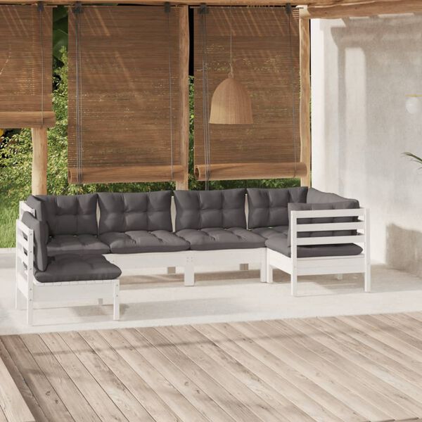 vidaXL 6 Piece Garden Lounge Set with Cushions White Pinewood