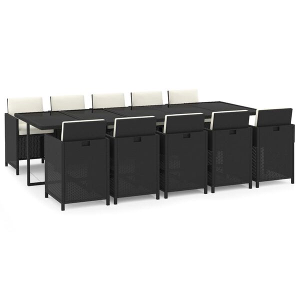 vidaXL 11 Piece Garden Dining Set with Cushions Poly Rattan Black