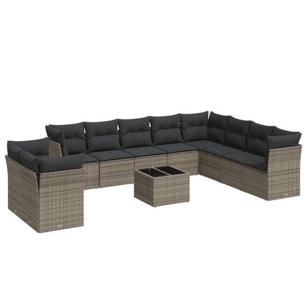 vidaXL 11 Piece Garden Sofa Set with Cushions Grey Poly Rattan