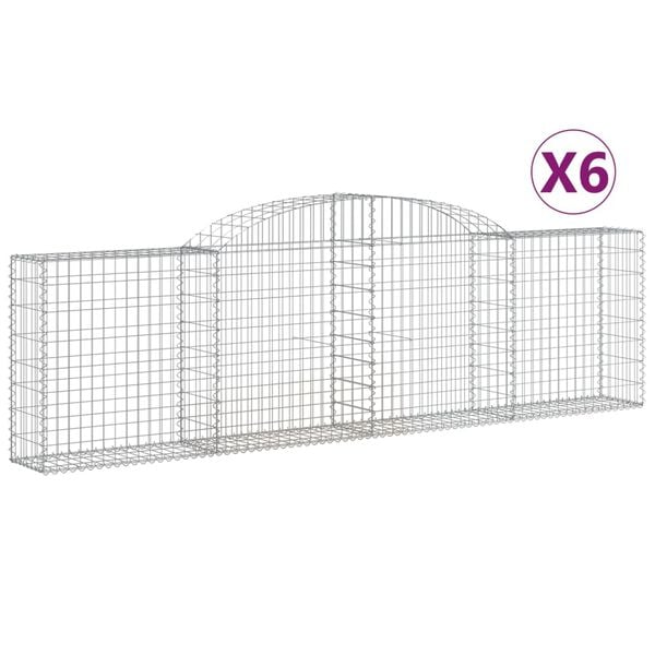 vidaXL Arched Gabion Baskets 6 pcs 300x30x80/100 cm Galvanised Iron