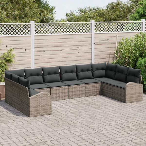 vidaXL Sofa Set with Cushion with Storage 10 pcs Grey Poly Rattan