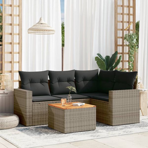 vidaXL 5 Piece Garden Sofa Set with Cushions Grey Poly Rattan