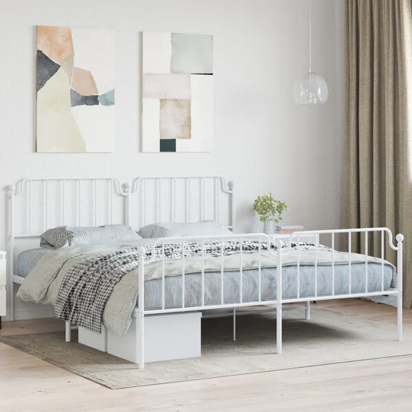 vidaXL Metal Bed Frame without Mattress with Footboard White 180x200cm