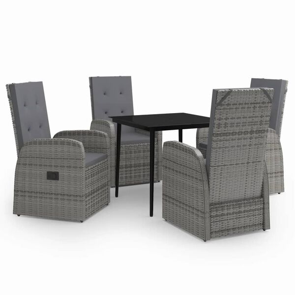 vidaXL 5 Piece Garden Dining Set with Cushions Grey
