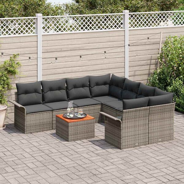 vidaXL Garden Sofa Set with Cushion with Storage Manual 9 pcs Grey