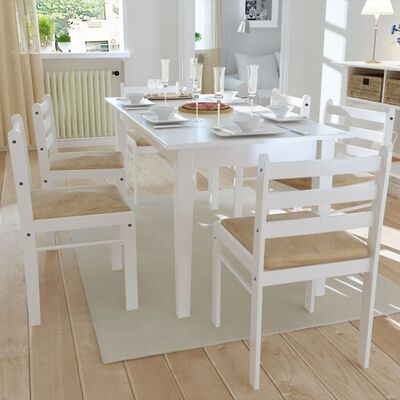 vidaXL Dining Chairs 6 pcs White Solid Wood and Velvet