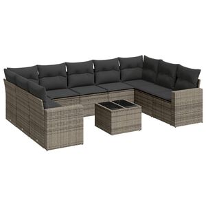 vidaXL 10 Piece Garden Sofa Set with Cushions Grey Poly Rattan