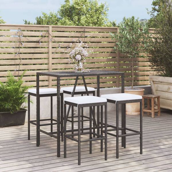 vidaXL 5 Piece Garden Bar Set with Cushions Black Poly Rattan