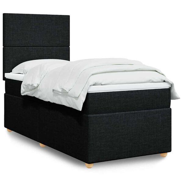 vidaXL Box Spring Bed with Mattress Black King Single Fabric