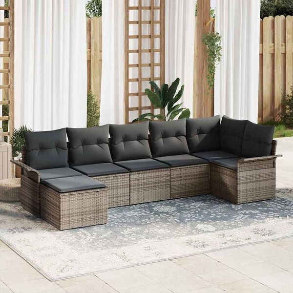 vidaXL Garden Sofa Set with Cushion 7 pcs Grey Poly Rattan