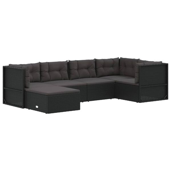 vidaXL 6 Piece Garden Lounge Set with Cushions Black Poly Rattan