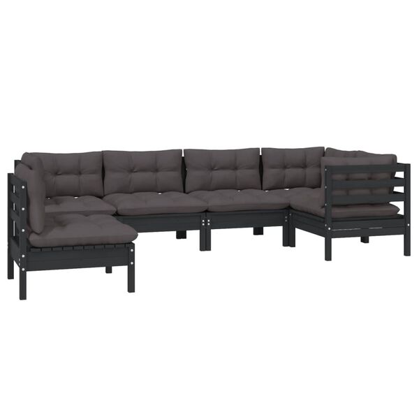 vidaXL 6 Piece Garden Lounge Set with Cushions Black Pinewood