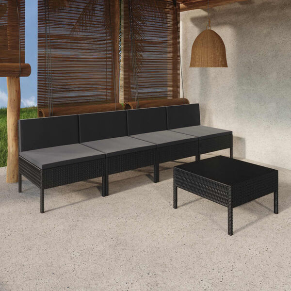 vidaXL 5 Piece Garden Lounge Set with Cushions Poly Rattan Black