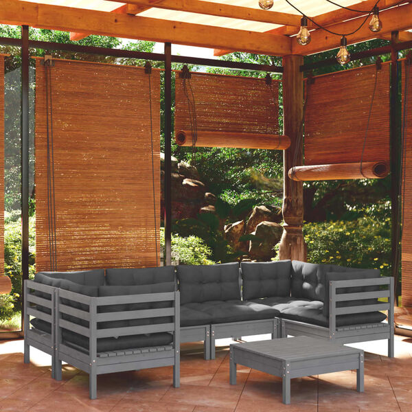 vidaXL 7 Piece Garden Lounge Set with Cushions Grey Pinewood