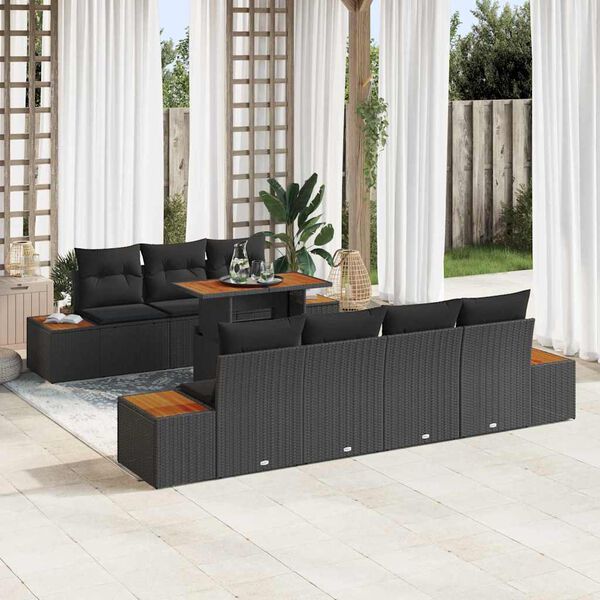 vidaXL Garden Sofa Set with Cushion 8 pcs Black Poly rattan