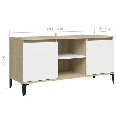 vidaXL TV Cabinet with Metal Legs White and Sonoma Oak 103.5x35x50 cm