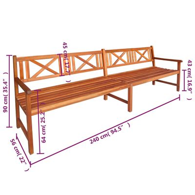 vidaXL Garden Bench with Cushions 240 cm Solid Acacia Wood
