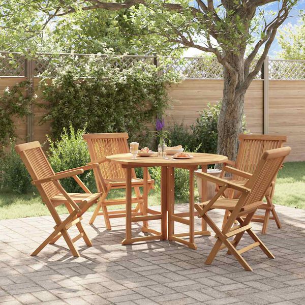 vidaXL 5 Piece Folding Outdoor Dining Set Solid Wood Teak