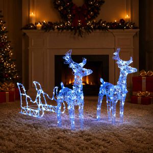 vidaXL Reindeers & Sleigh Christmas Decoration 160 LEDs 130 cm Acrylic