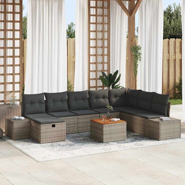 vidaXL Garden Sofa Set with Cushion 9 pcs Grey Poly rattan