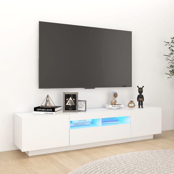 vidaXL TV Cabinet with LED Lights High Gloss White 180x35x40 cm