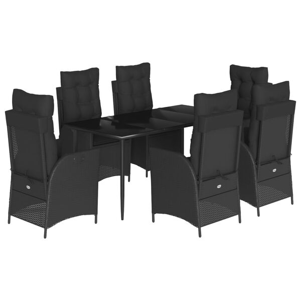 vidaXL 7 Piece Garden Dining Set with Cushions Black Poly Rattan