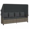 vidaXL Sun Lounger with Canopy and Cushions Grey Poly Rattan