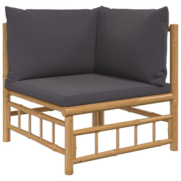 vidaXL 3 Piece Garden Lounge Set with Dark Grey Cushions Bamboo