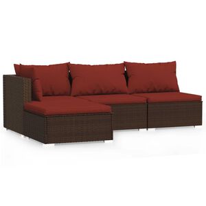 vidaXL 4 Piece Garden Lounge Set with Cushions Brown Poly Rattan