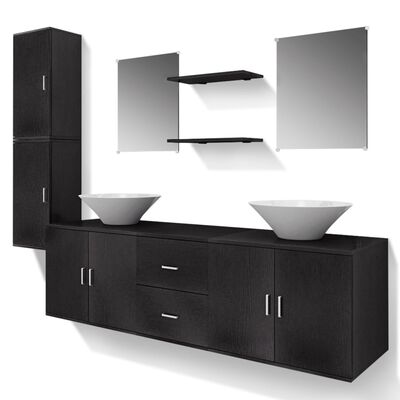 vidaXL Nine Piece Bathroom Furniture and Basin Set Black