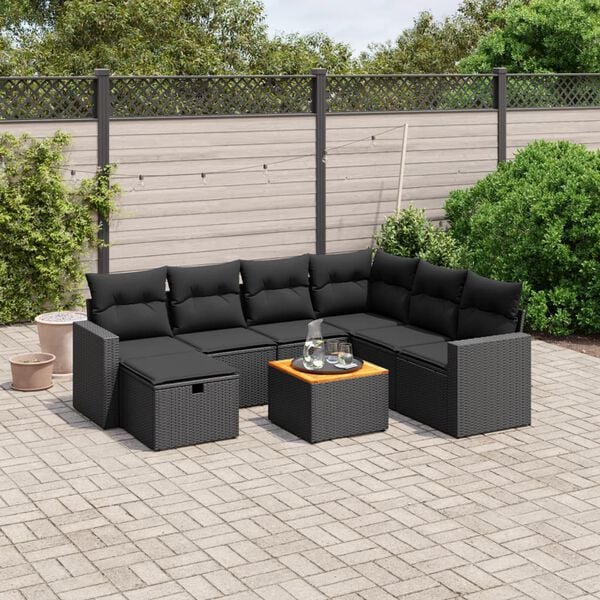 vidaXL 8 Piece Garden Sofa Set with Cushions Black Poly Rattan