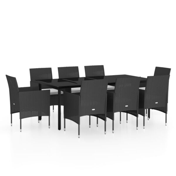 vidaXL 9 Piece Garden Dining Set with Cushions Black