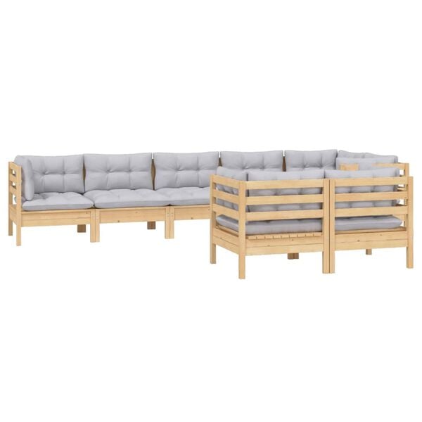 vidaXL 8 Piece Garden Lounge Set with Grey Cushions Solid Pinewood