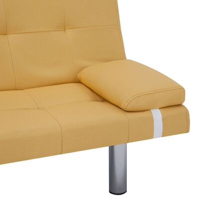 vidaXL Sofa Bed with Two Pillows Yellow Polyester