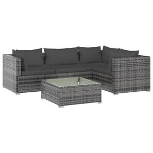 vidaXL 5 Piece Garden Lounge Set with Cushions Poly Rattan Grey