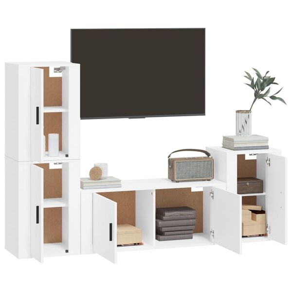 vidaXL 4 Piece TV Cabinet Set White Engineered Wood