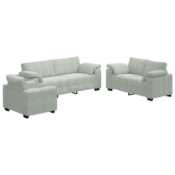 vidaXL 3 Piece Sofa Set with Cushions Light Grey Velvet